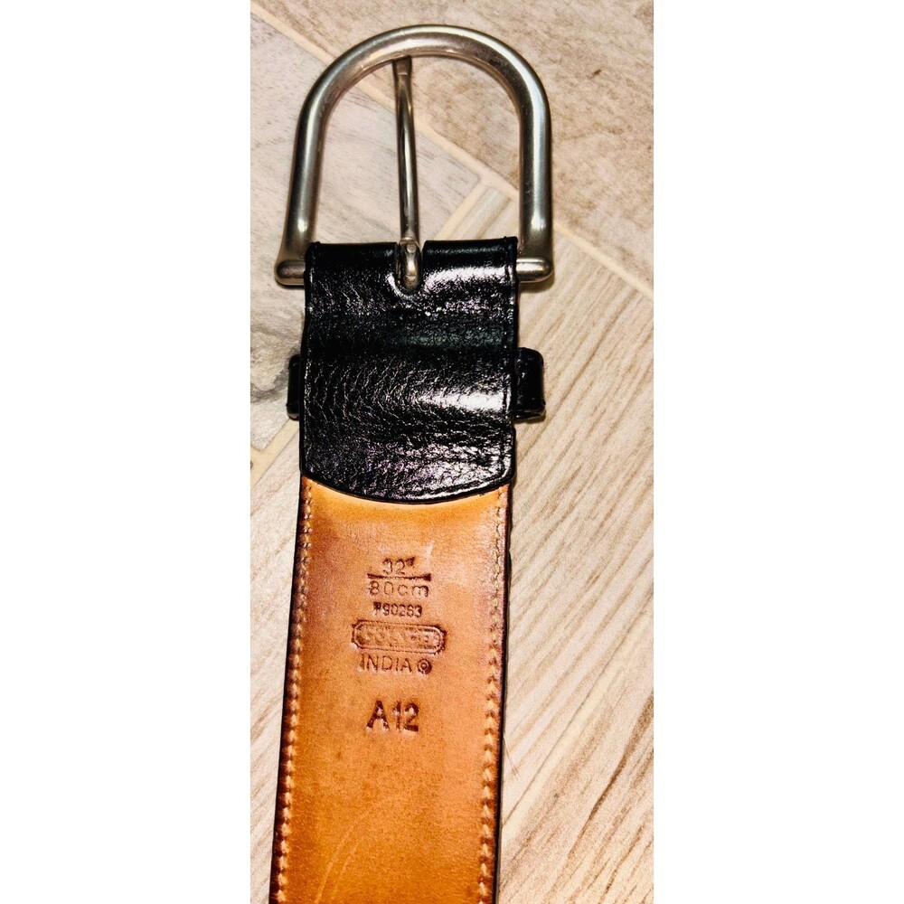 COACH 32” 80cm Vintage Black Pebbled Leather Belt Silver Pewter Buckle - Picture 4 of 5